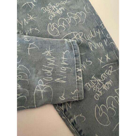 Gemma Rae Paper Bag Elastic Waist Chalk Art Graffiti Jeans Size 7 / 28 Pull On - Picture 10 of 11